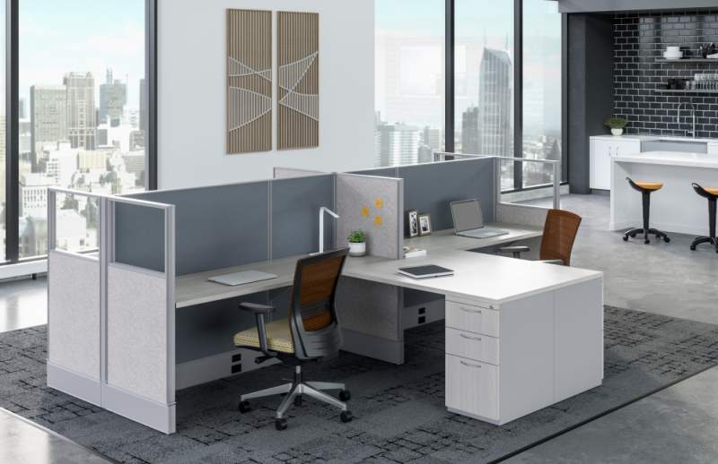 Cubicles with brown chairs