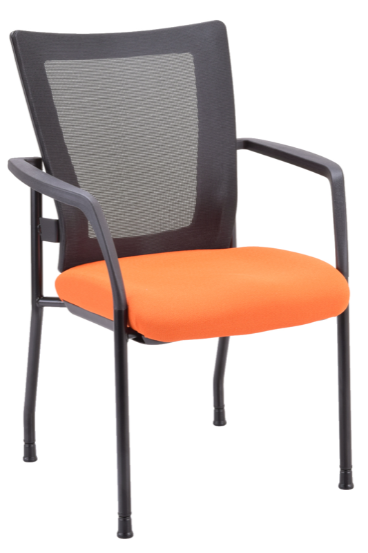 Black guest chair with orange seat