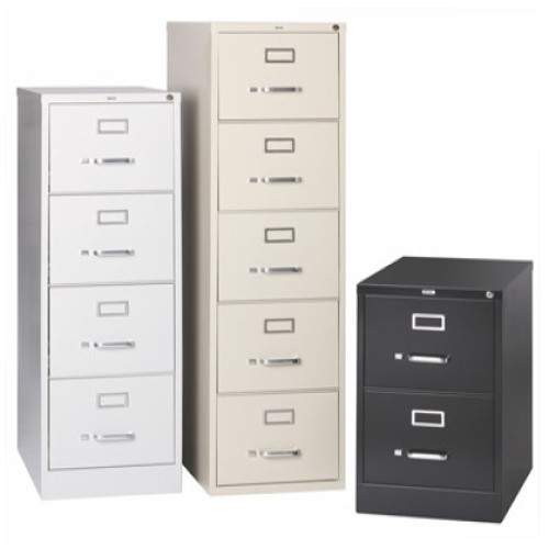 Small medium and large filing cabinet in black, white, and tan