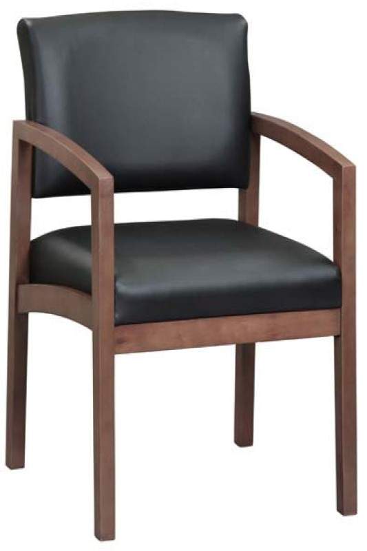 Black guest chair with brown base